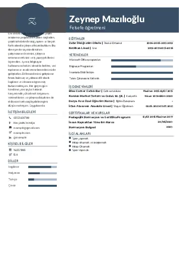 Felsefe Öğretmeni CV Örnekleri cv indir
